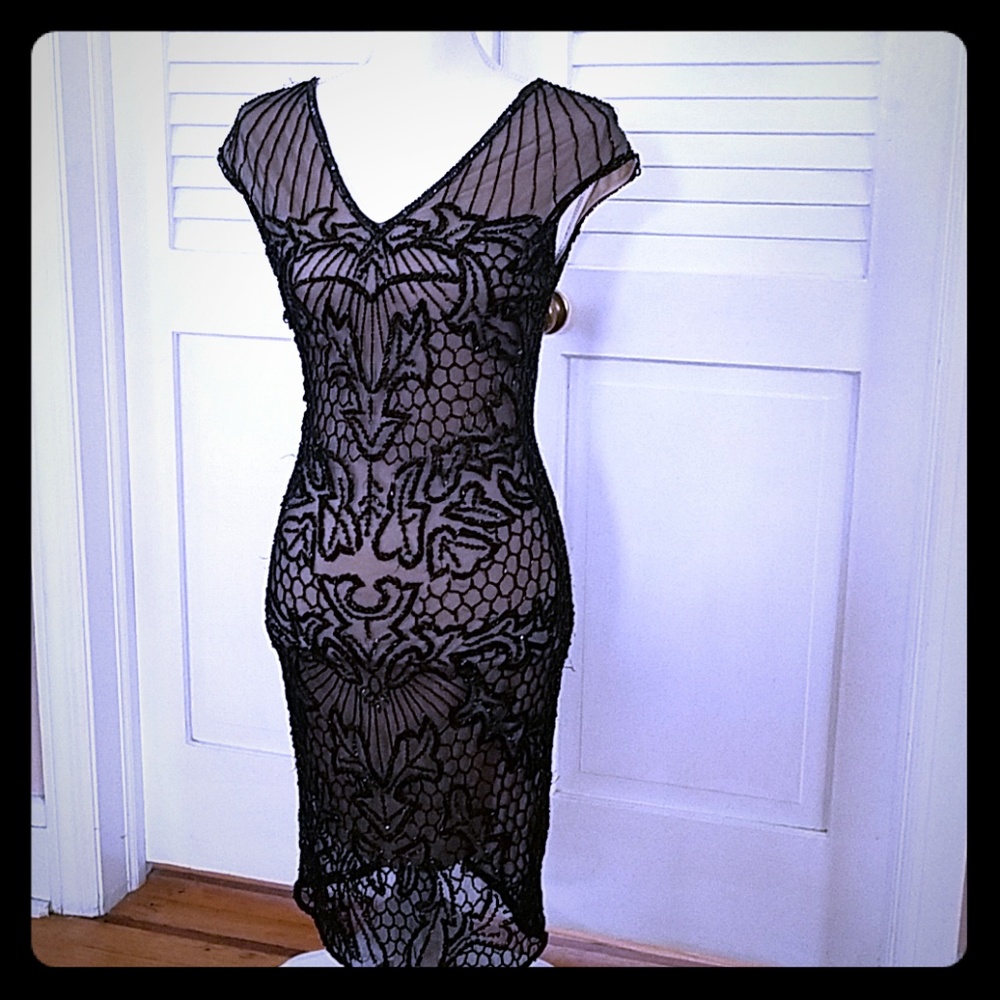 Black Collection Sheer Black Beaded Dress